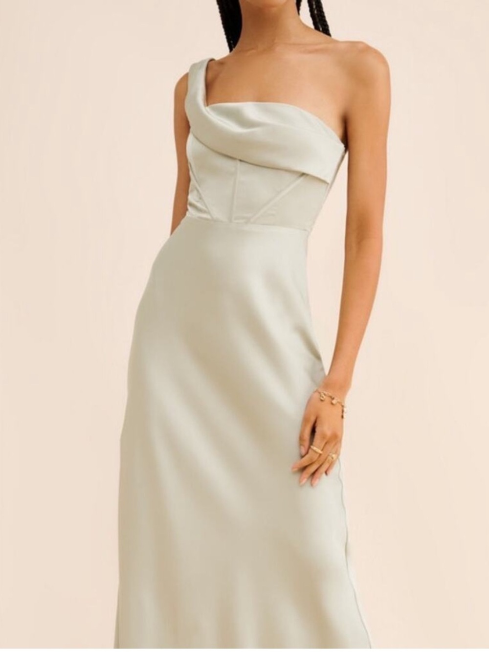 Anthropologie | BHLDN If By Sea One Shoulder Satin Corset Gown Maxi Sage Green S